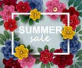 Summer SALE. Illustration with flowers and leaves.