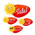 Summer sale labels with smiling sun Royalty Free Stock Photo