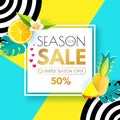 Summer Sale Layout Design Template. Paper Art. Season Offer Banner with Square Banner, Citrus, Hearts, Pineapple Royalty Free Stock Photo