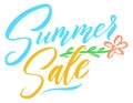 Summer sale lettering. Color handwritten season offer logo