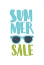 Summer Sale lettering decorated by sunglasses or splashes for seasonal discount. Promo vertical composition with