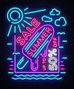 Summer sale neon sign. Design template typography poster Summer Sales, Ice Cream in Neon Style, Fashion, Summer Discount