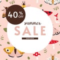 Summer sale 40 off banner template, cartoon style. Discount promotion layout poster for web or social media, advertising Royalty Free Stock Photo