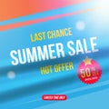 Summer sale 50 off discount. Square Banner template for design advertising and poster with light effects. Flat vector Royalty Free Stock Photo