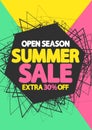 Summer Sale, open season, poster design template, extra 30% off, discount banner, vector illustration