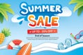 Summer sale with paper cut symbol and icon for advertising beach Royalty Free Stock Photo