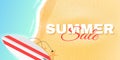 Summer sale poster with lettering. Beach and sea. Greeting card. Special offer template. Vector illustration Royalty Free Stock Photo