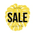 Summer sale poster 70 percent discount seasonal palm leaf promo shopping Royalty Free Stock Photo