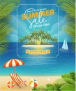 Summer sale poster with seaside view background