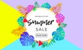 Summer sale price reduce shopping vector palm leaf fruit banner Royalty Free Stock Photo