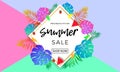 Summer sale price reduce shopping vector palm leaf fruit banner Royalty Free Stock Photo