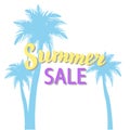 Summer sale promotion banner with palms. Summer season discount lettering poster. Shop advertisement leaflet card. Vector eps 10 Royalty Free Stock Photo