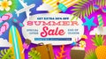 Summer sale promotion banner. Vacation, holidays and travel colorful bright background. Poster or flyer design. Royalty Free Stock Photo