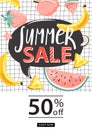 Summer sale promotion poster template. Creative lettering and tropical fruits for seasonal sales.