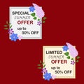Summer sale square stickers with vector flowers Royalty Free Stock Photo