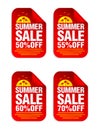 Summer Sale red sticker set. Sale 50%, 55%, 60%, 70% off. Stickers with palms icon Royalty Free Stock Photo
