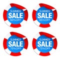 Summer sale red stickers set 60%, 65%, 70%, 75% off discount with lifebuoy Royalty Free Stock Photo