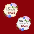 Summer sale stickers with vector flowers Royalty Free Stock Photo