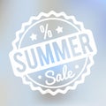 Summer Sale rubber stamp white on a lila bokeh background.