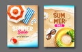 Summer Sale on sand beach poster flyer two holiday design collections Royalty Free Stock Photo