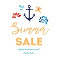 Summer sale shopping logo badge vector banner Store summertime hand drawn sea style logotypes