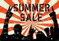 Summer sale sign or advertisement, grungy style, fictional artwork, vector