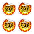 Summer sale stickers 50,55,60,70 with sun vector