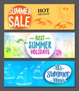 Summer sale and summer holidays vector web banner designs set Royalty Free Stock Photo