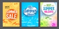 Summer sale and summer time vector web poster designs set
