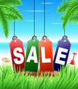 Summer Sale Tags Hanging in Tropical Background Royalty Free Stock Photo