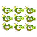 Summer sale tags set vector badges template, 10 off, 20, 30, 40, 15, 25, 45 percent sale label symbols, discount promotion flat ic