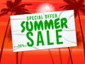 Summer Sale Template banner. Yellow sticker with wrinckles Royalty Free Stock Photo