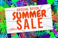 Summer Sale Template banner. Yellow sticker with wrinckles Royalty Free Stock Photo