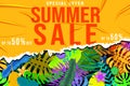 Summer Sale Template banner. Yellow sticker with wrinckles Royalty Free Stock Photo