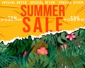 Summer Sale Template banner. Yellow sticker with wrinckles Royalty Free Stock Photo