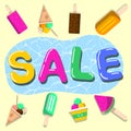 Summer sale template with ice creams. Royalty Free Stock Photo