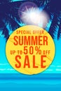 Summer Sale Template poster. Yellow sticker with wrinckles, glued paper patch Royalty Free Stock Photo