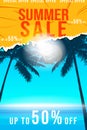 Summer Sale Template poster. Yellow sticker with wrinckles Royalty Free Stock Photo