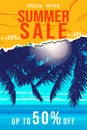 Summer Sale Template poster. Yellow sticker with wrinckles Royalty Free Stock Photo