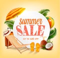 Summer Sale Template Vector Banner With Colorful Beach Elements. Royalty Free Stock Photo