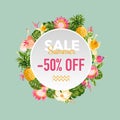 Summer Sale Tropical Flowers Banner, for Discount Poster, Fashion Sale, Market Offer