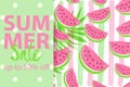 SUMMER SALE up to 50 OFF banner with seamless Watermelon Pattern isolated on hand drawn brush background.