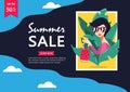 Summer sale. Up to 50% off Big Sale Sidebar Banner, Poster, Sticker, Badge Advertising Promotion with Price Tag Label Element & Royalty Free Stock Photo