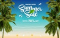 Summer sale vacation banner with tropical beach view background Royalty Free Stock Photo