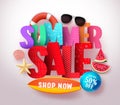 Summer sale vector banner design with colorful 3D sale text and beach elements Royalty Free Stock Photo