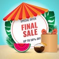 Summer sale vector banner design with colorful summer elements. Vector Royalty Free Stock Photo