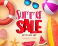 Summer sale vector banner design with red 3D sale text and colorful beach elements Royalty Free Stock Photo