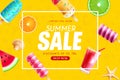 Summer sale vector banner design. Summer limited time offer text with ice cream, ice pop and popsicle elements. Royalty Free Stock Photo