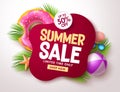 Summer sale vector banner design. Summer sale text in red blank space for tropical season Royalty Free Stock Photo