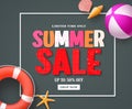 Summer sale vector banner design template with red sale text Royalty Free Stock Photo